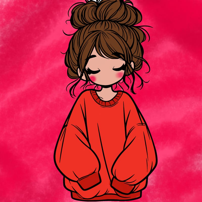 girl with baggy sweatshirt and messy bun