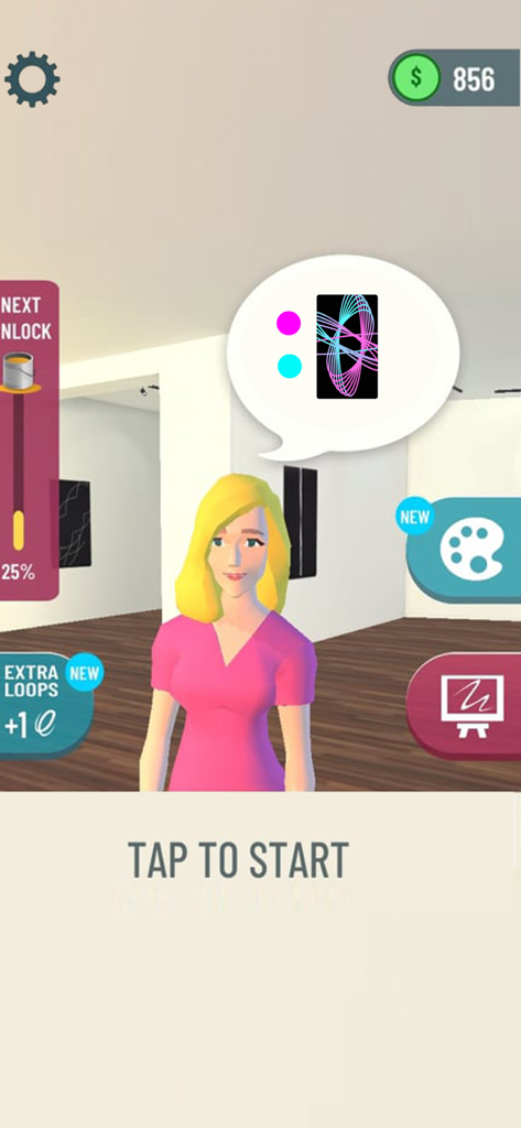 A character in the I Can Paint mobile game standing in an art gallery