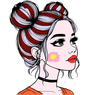 realistic girl with buns on the top of her head