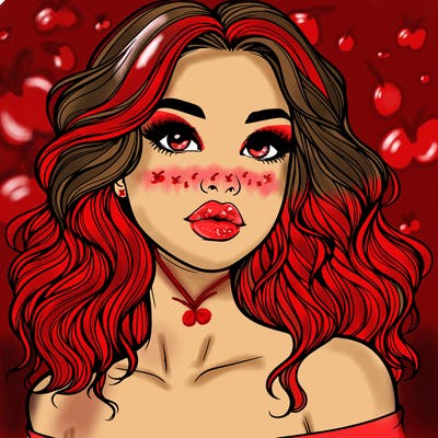 realistic girl with wavy hair and lips