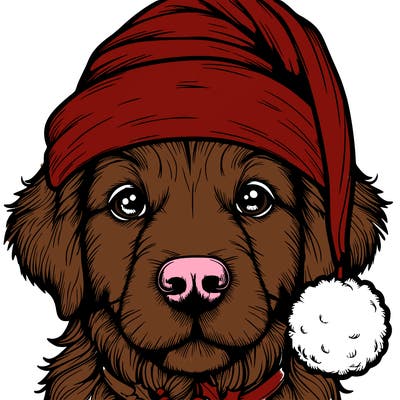 realistic dog with a christmas hat