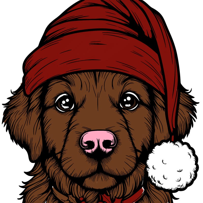 realistic dog with a christmas hat