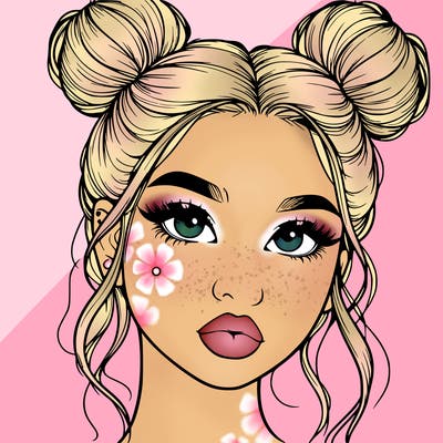 realistic girl with two buns on her hair and lips