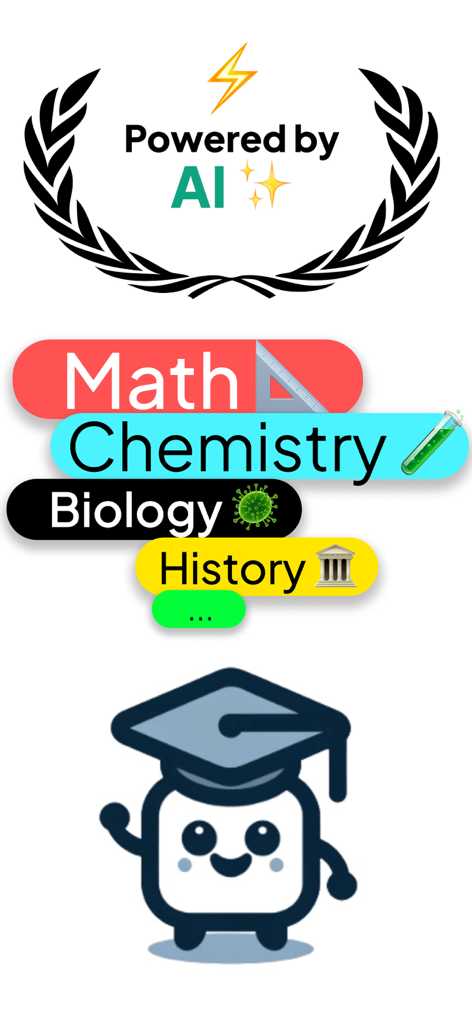 Gráfico de Study Buddy AI que muestra varias materias académicas y una linda mascota con un birrete de graduación.