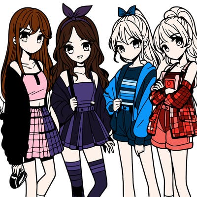 teen manga girls group of 4