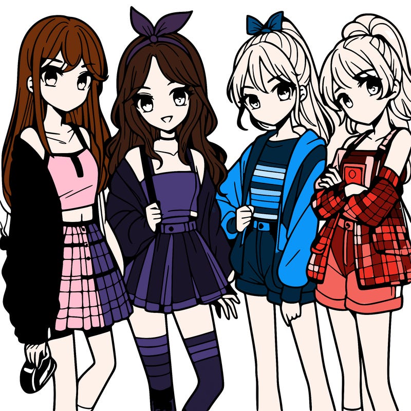 teen manga girls group of 4