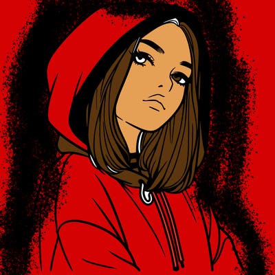 a realistic girl in a hoodie
