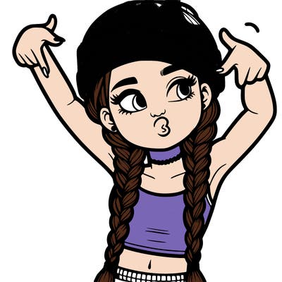 realistic teenage girl with braids and a beanie and crop top doing 🫶🏼