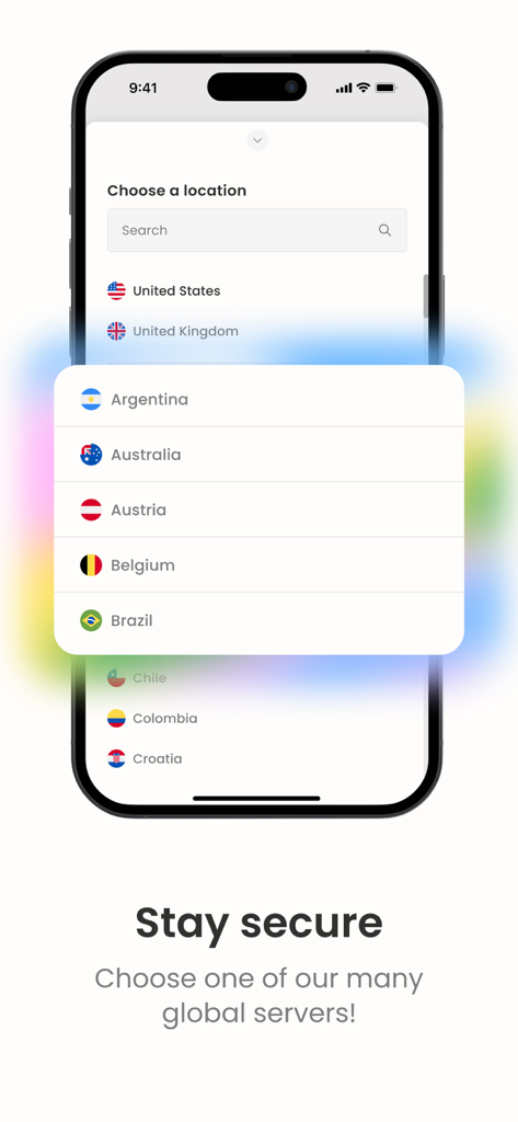 Hola VPN - Hola VPN app interface showing a selection of global server locations including the UK Australia and Brazil