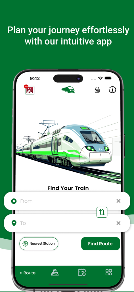 Dubai Metro - Route & Schedule - ドバイメトロアプリのインターフェース。開始駅と目的地の入力フィールドが表示されたルートファインダーを示しています。
