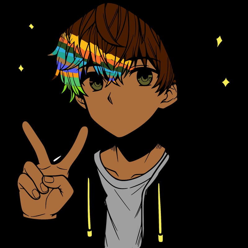 teenage manga boy in a hoodie, doing ✌