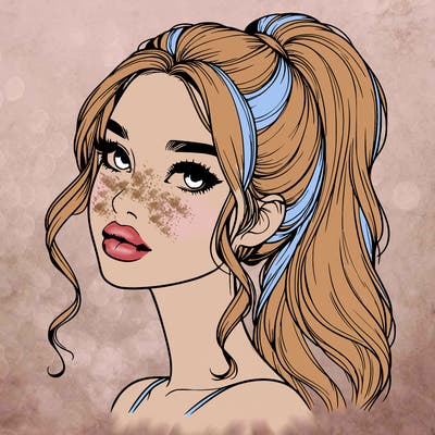 realistic girl with a ponytail on her hair and lips