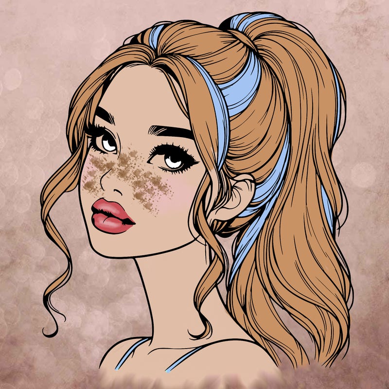 realistic girl with a ponytail on her hair and lips