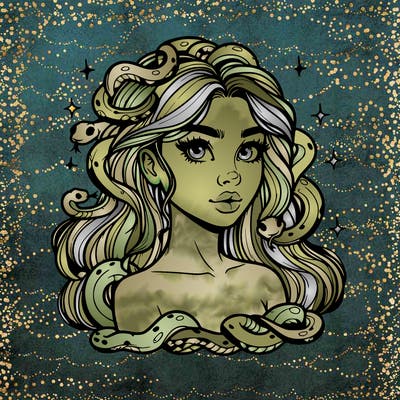 realistic girl with snakes as hair