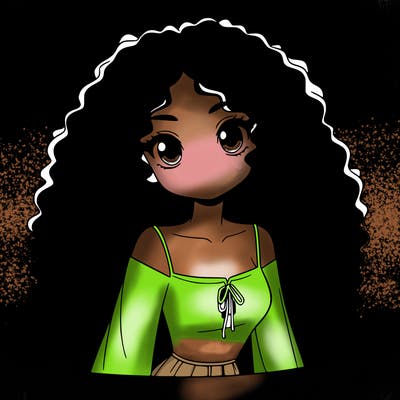 a black anime girl with long afro hair