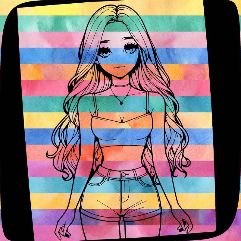 a realistic girl with long hair and in a crop top and shprts