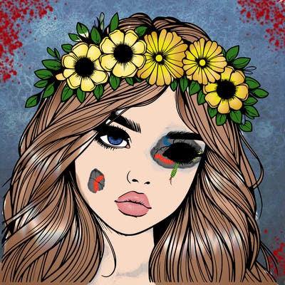 realistic girl with flowers crown