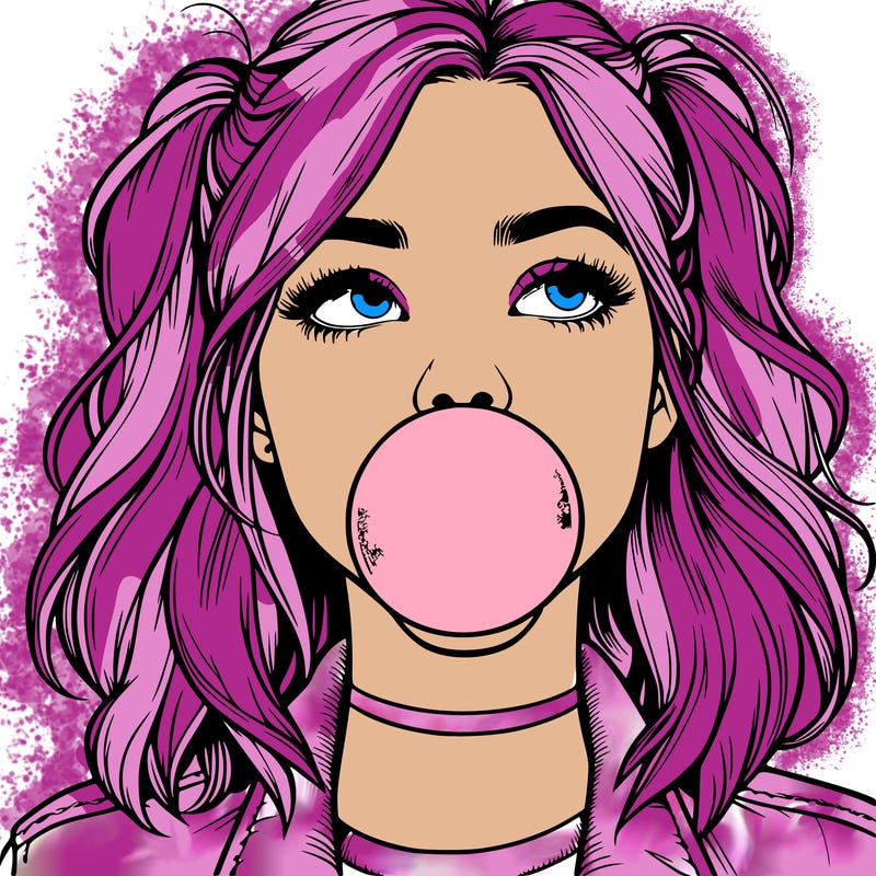 realististic girl blowing bubble -gum