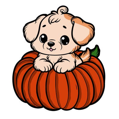 cute little puppy in a pumpkin