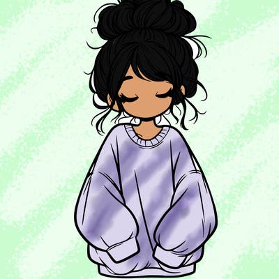 girl with baggy sweatshirt and messy bun