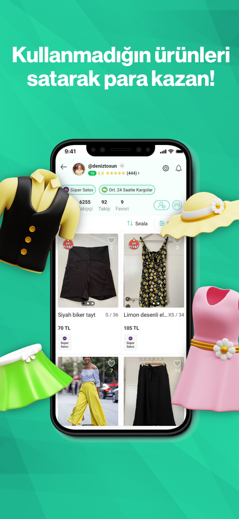 Dolap mobile app interface for selling and buying second hand fashion items