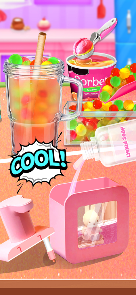 Organizando suprimentos de cozinha coloridos e sabonete de banheiro no Daily Restock Sort Game