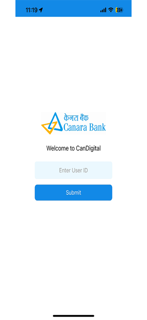 Canara CanDigital - Canara CanDigital login screen with User ID input field and submit button