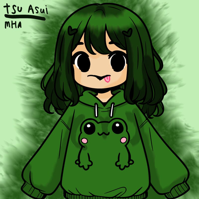 girl wearing frogging sweatshirt