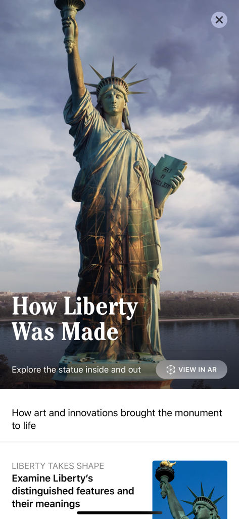 Statue of Liberty - Screenshot of the Statue of Liberty app showing an augmented reality view of the monument internal iron structure