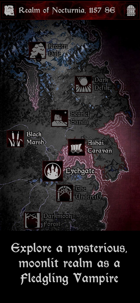 Grim Omens - Old School RPG - Um mapa mundial em estilo desenhado à mão do Reino de Nocturnia no RPG Grim Omens