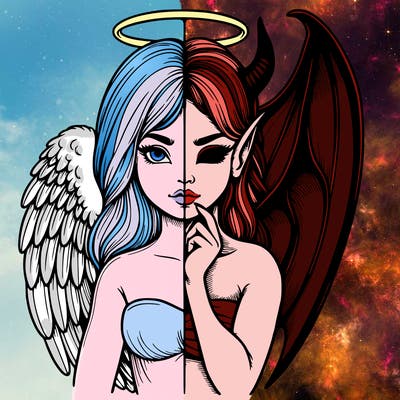 realistic angel half demon