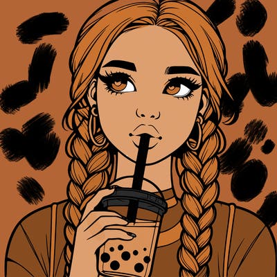 realistic girl with braided hair drinking boba