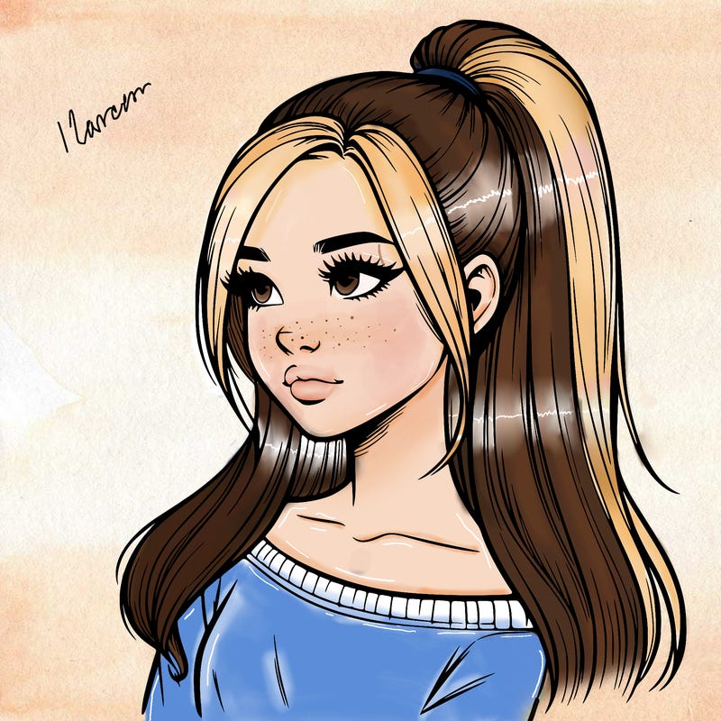 realistic girl with a high ponytail