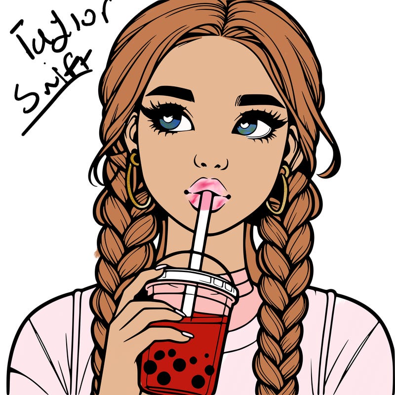 realistic girl with braided hair drinking boba
