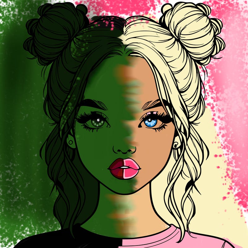 realistic girl with two buns in hair and lips