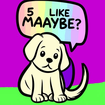 a puppy that says 5 like maybe