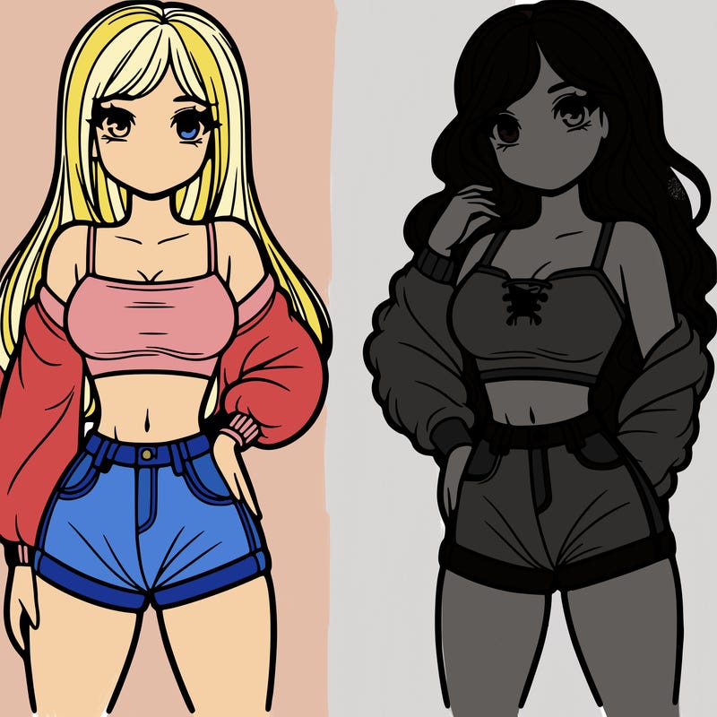 2 girls with a crop top and short shorts