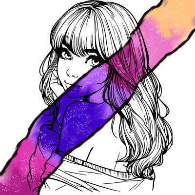 realistic girl with bangs looking over her shoulder