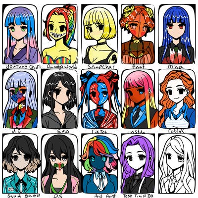 girls that look diffrent anime