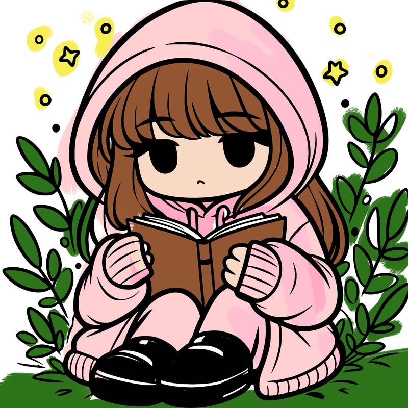 girl in oversized hoodie reading a book