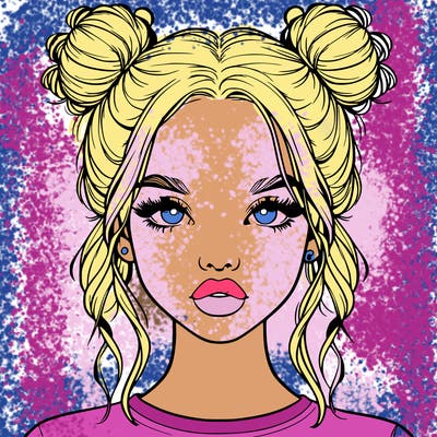 realistic girl with two buns in hair and lips