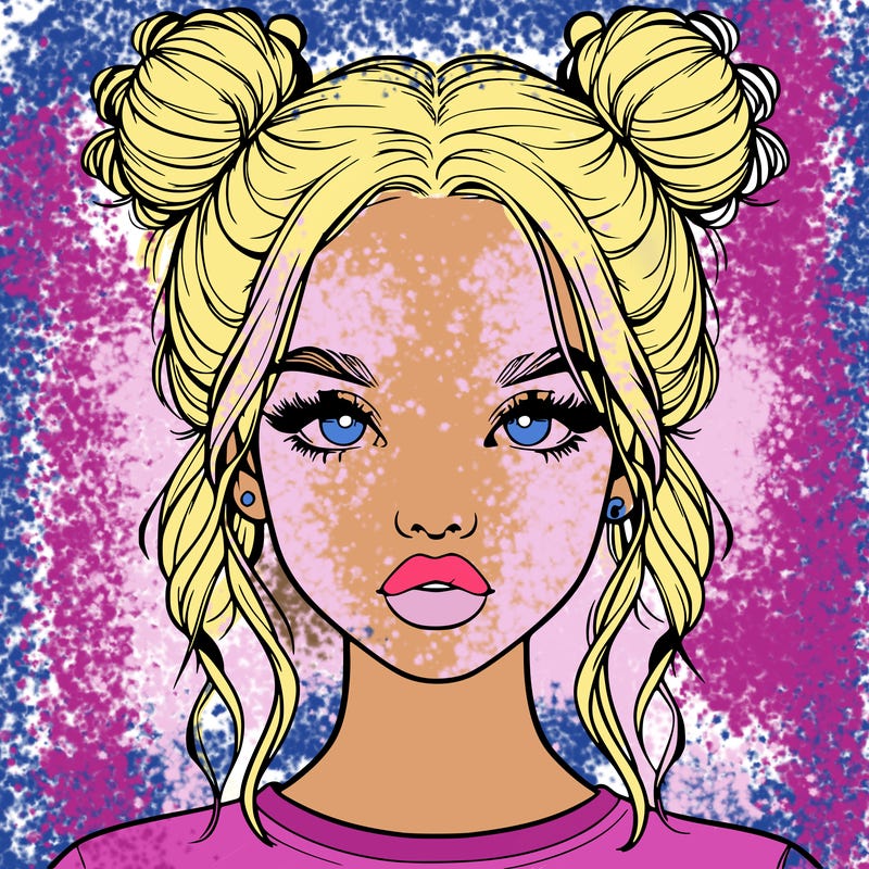 realistic girl with two buns in hair and lips