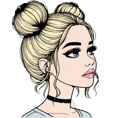 realistic girl with buns on the top of her head