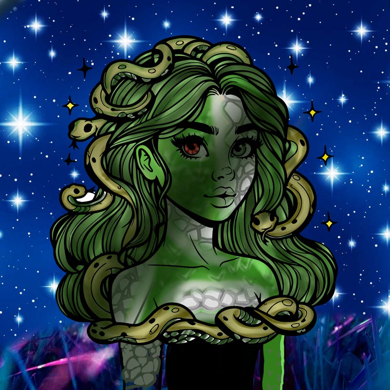 realistic girl with snakes as hair