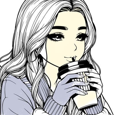 realistic girl drinking coffee