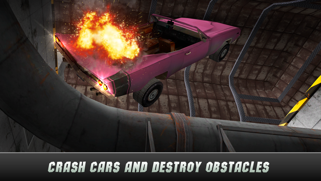 Extreme Car Crash Test Simulator 3D - Pink muscle car exploding inside a pipe tunnel in Extreme Car Crash Test Simulator 3D