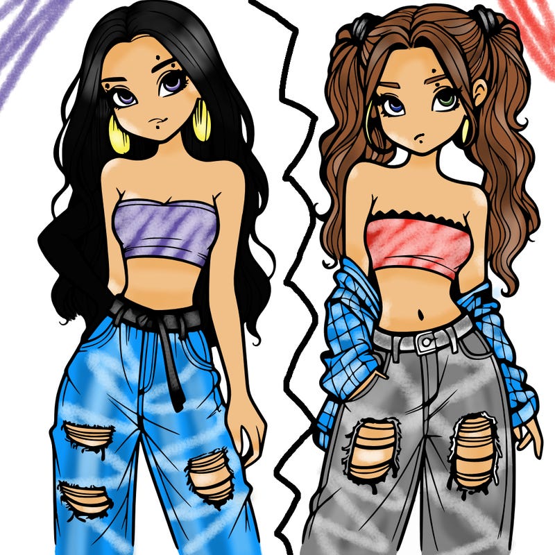 2 girls in crop tops and baggy jeans ripped
