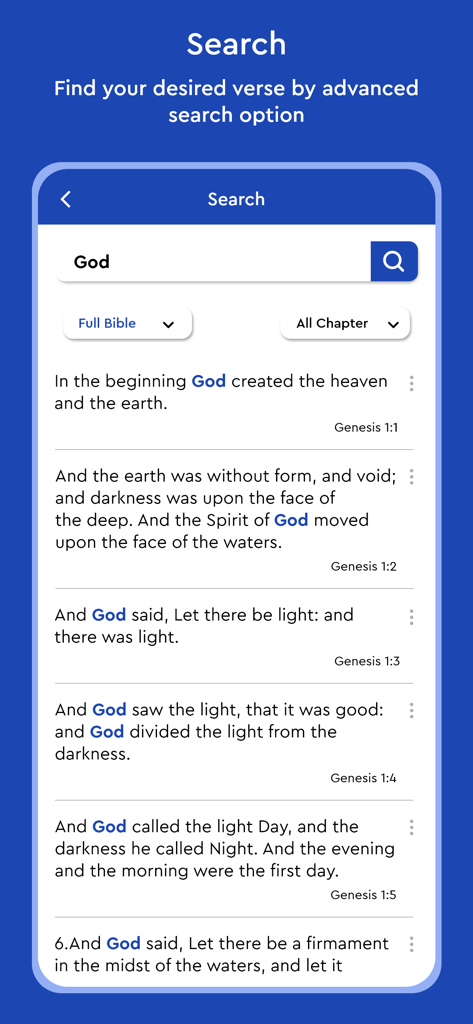 New Jerusalem Bible - NJB - Search interface of the New Jerusalem Bible app showing verse results for the word God.