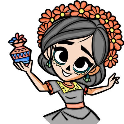 a disney style day of the dead woman.