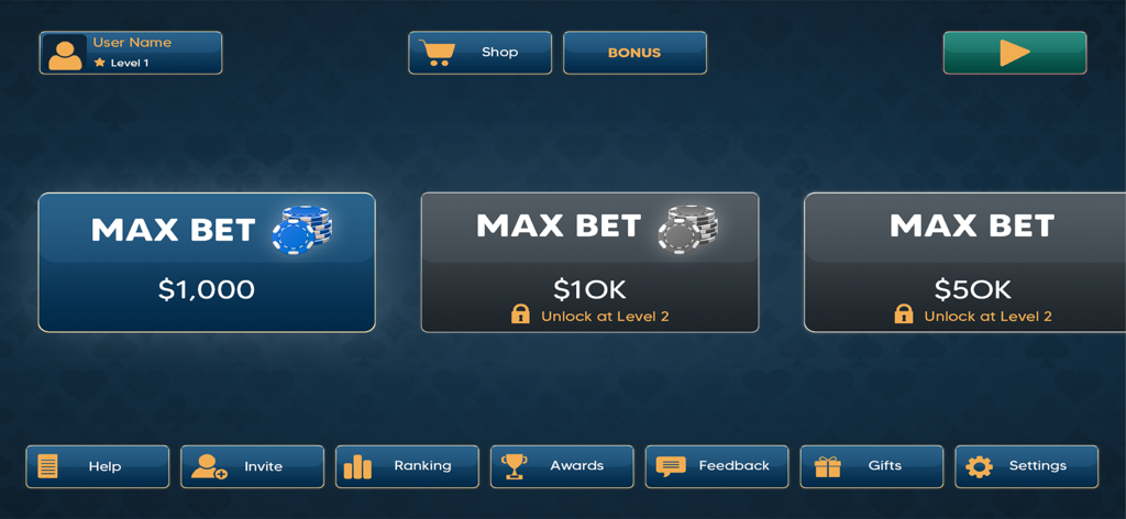 Let it Ride Poker Casino - Let it Ride Poker Casino main lobby showing different table betting limits and navigation options